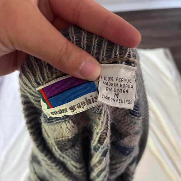 Vtg Y2K 2000s Gray Checkered Cardigan Men's M Preppy Grunge Punk - Picture 6 of 7